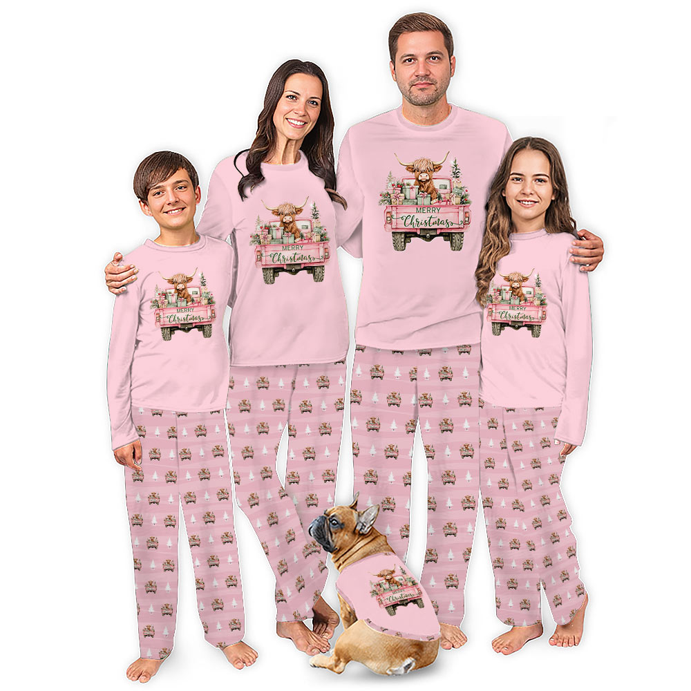 Pink Highland Cow Christmas Holiday Family Pajamas Pink Highland Cow Christmas Holiday Family Pajamas