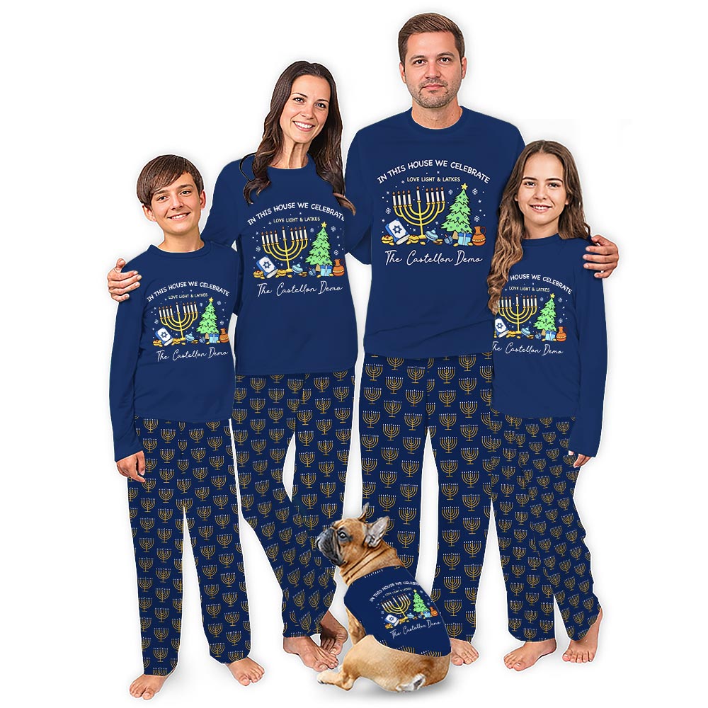 Personalized Matching Hanukkah Family Pajamas With Pockets Personalized Matching Hanukkah Family Pajamas With Pockets