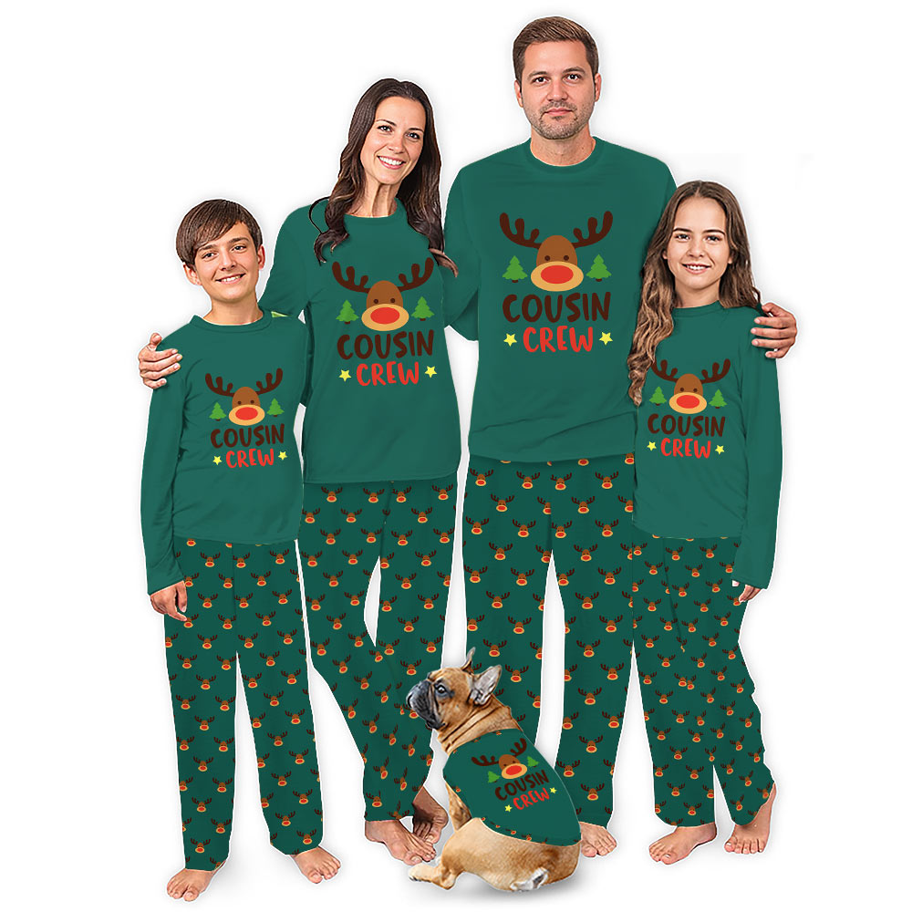 Reindeer Cousin Crew Family Christmas Pajamas With Dog