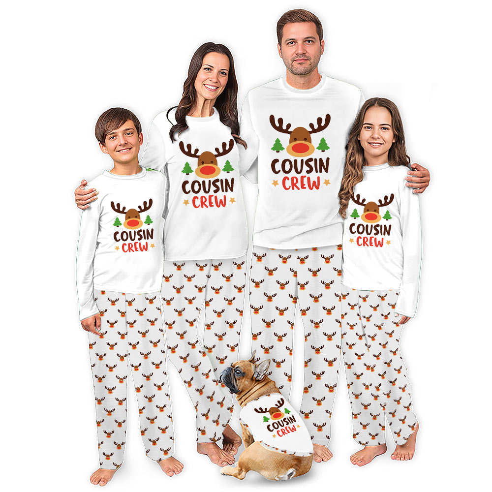 Reindeer Cousin Crew Family Christmas Pajamas With Dog