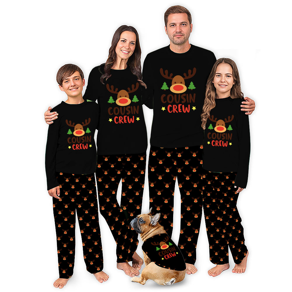 Reindeer Cousin Crew Family Christmas Pajamas With Dog