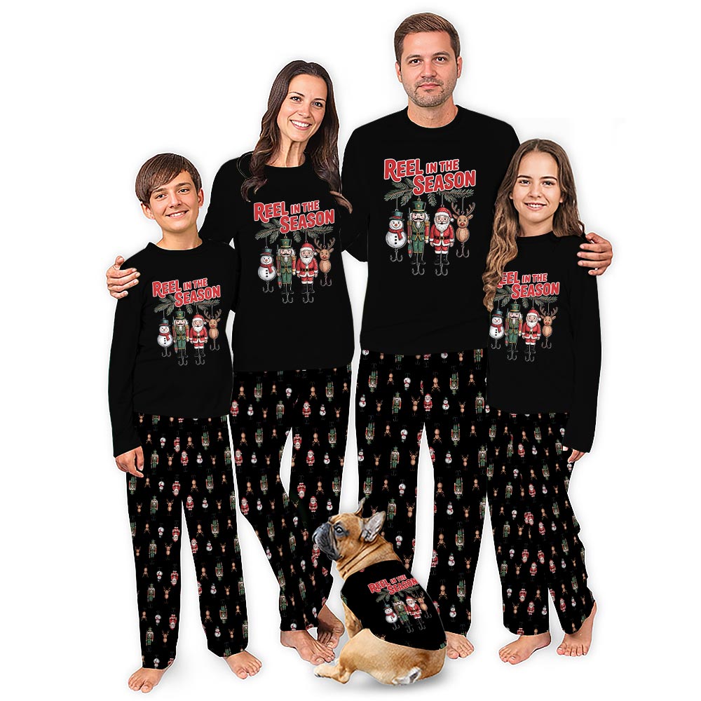 Merry Fishmas Matching Family Pajamas Saying Reel In The Season