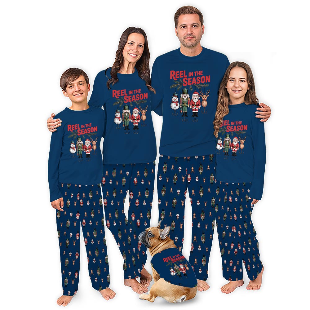 Merry Fishmas Matching Family Pajamas Saying Reel In The Season