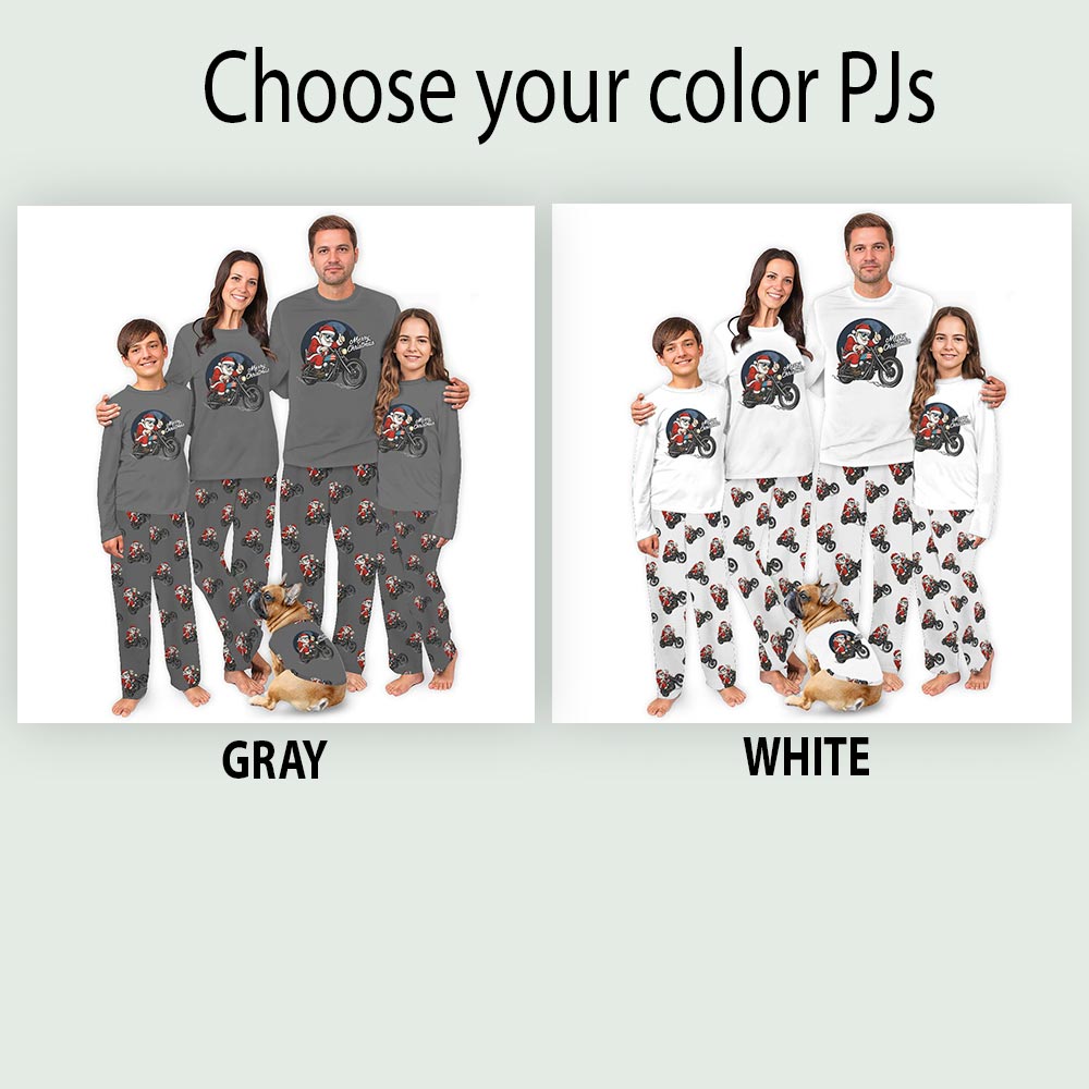 Christmas Holiday Santa Riding Dirt Bike Matching Family PJ Sets Christmas Holiday Santa Riding Dirt Bike Matching Family PJ Sets