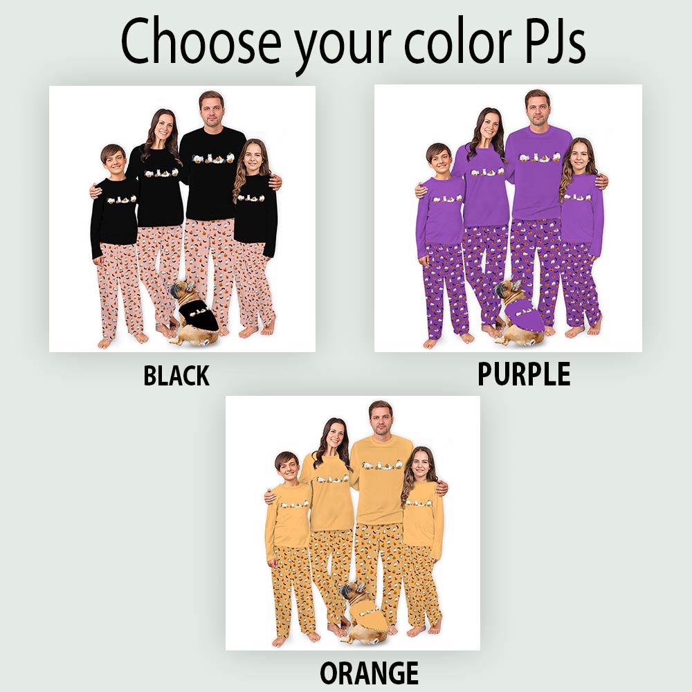 Ghost Black Cat and Pumpkin Halloween Pajamas Matching Family Ghost Black Cat and Pumpkin Halloween Pajamas Matching Family