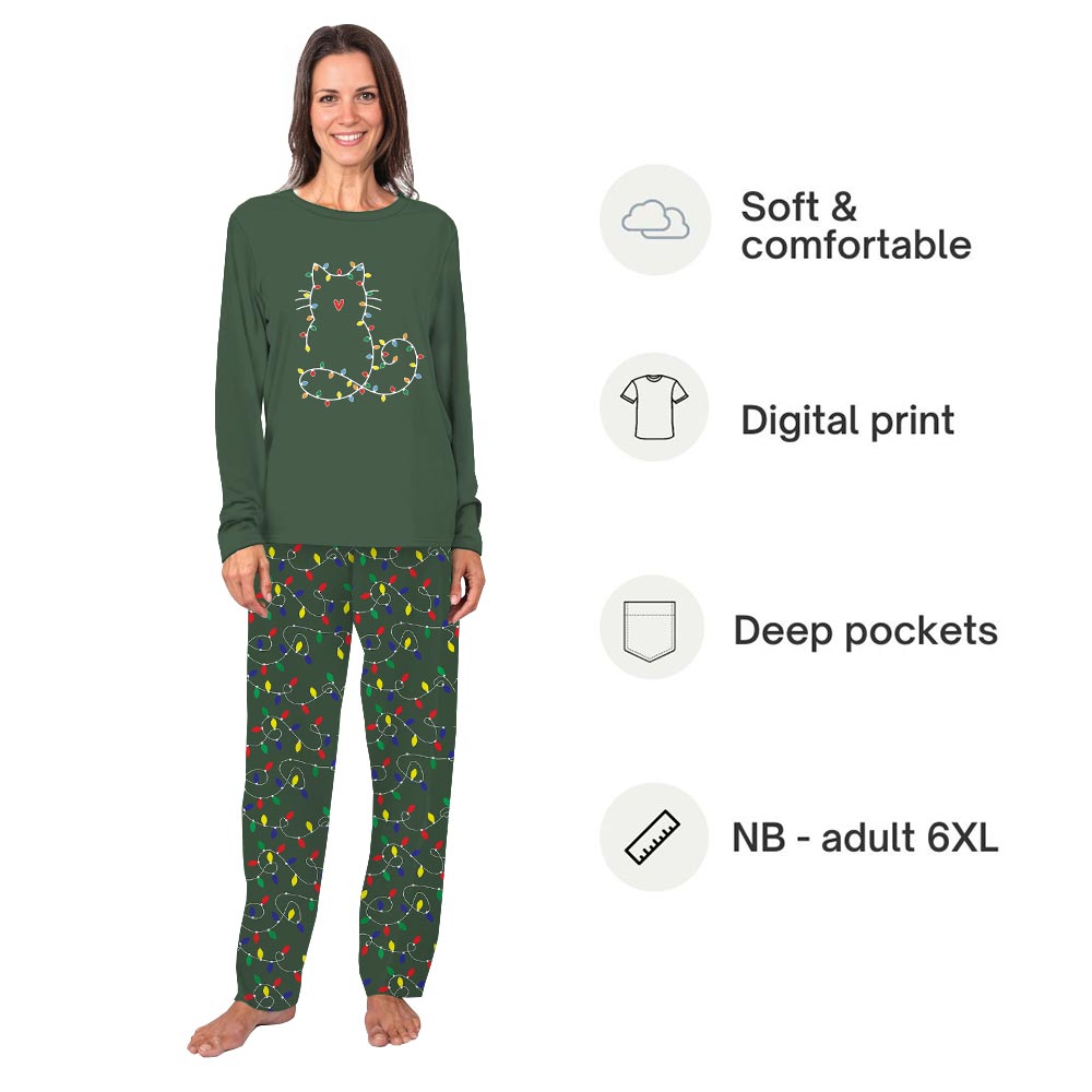 Cute Xmas Lights Cat Holiday Christmas Pajamas Cute Xmas Lights Cat Holiday Christmas Pajamas