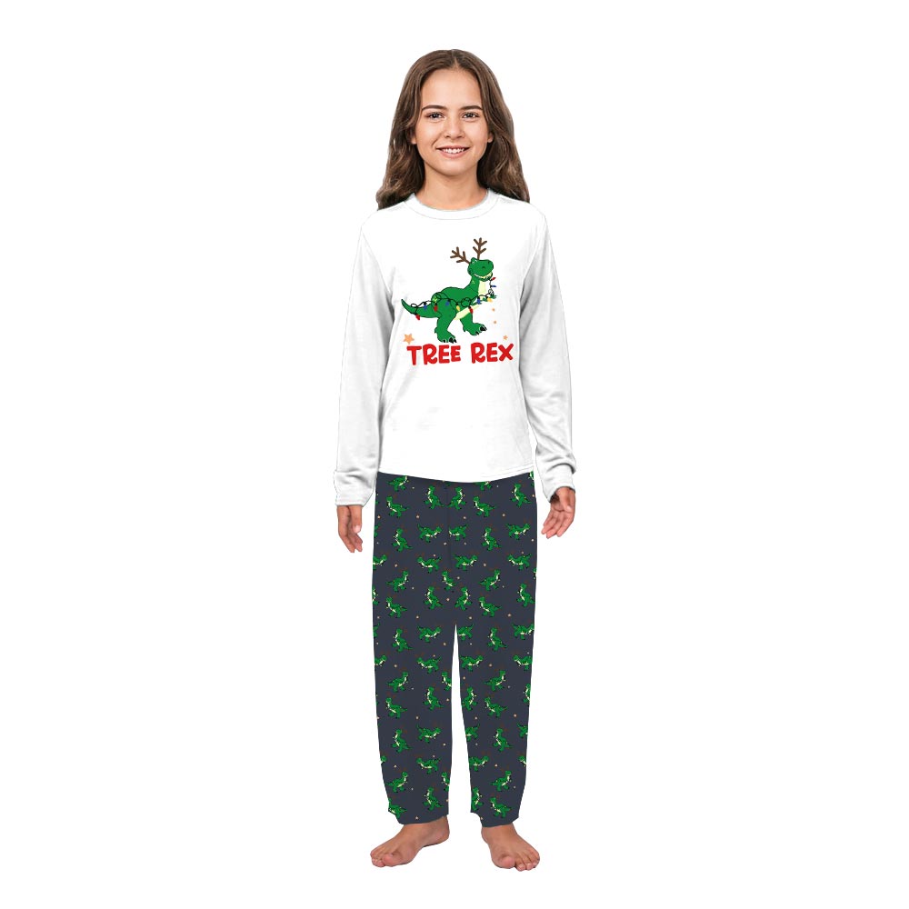 White Tree Rex Dinosaur Family Pajamas Matching Christmas White Tree Rex Dinosaur Family Pajamas Matching Christmas