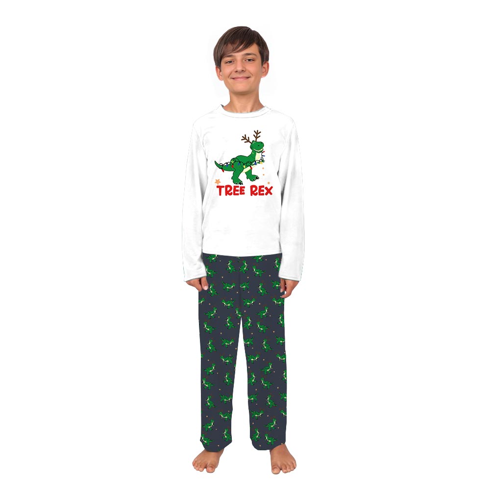 White Tree Rex Dinosaur Family Pajamas Matching Christmas White Tree Rex Dinosaur Family Pajamas Matching Christmas