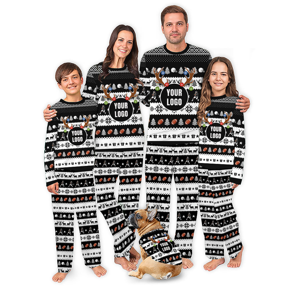 Custom Logo Football Christmas Pajamas For Team Matching Custom Logo Football Christmas Pajamas For Team Matching