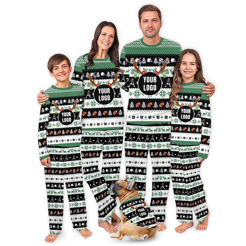 Custom Logo Football Christmas Pajamas For Team Matching Custom Logo Football Christmas Pajamas For Team Matching