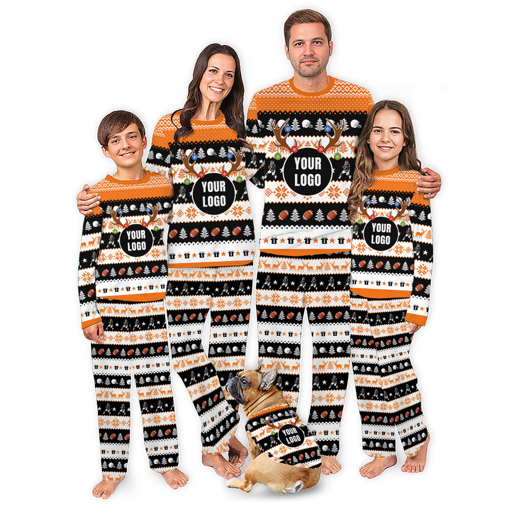 Custom Logo Football Christmas Pajamas For Team Matching Custom Logo Football Christmas Pajamas For Team Matching