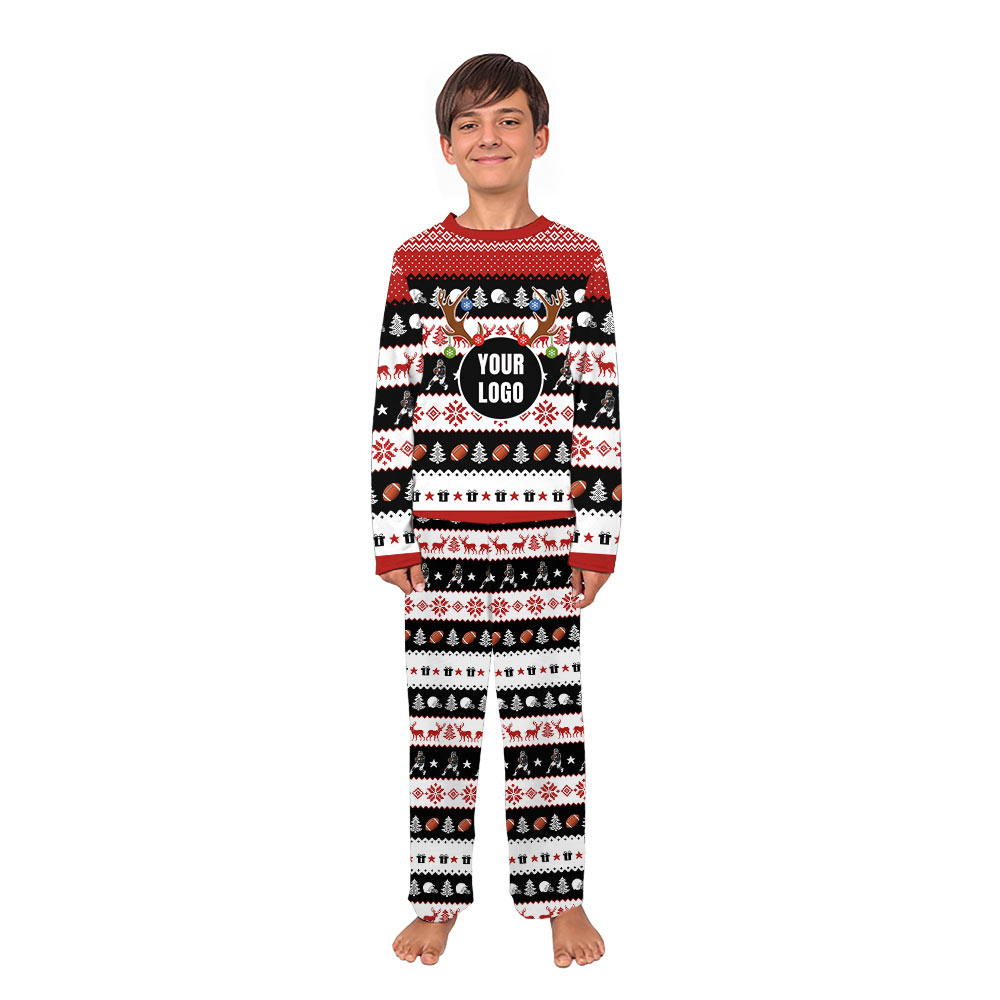 Custom Logo Football Christmas Pajamas For Team Matching Custom Logo Football Christmas Pajamas For Team Matching