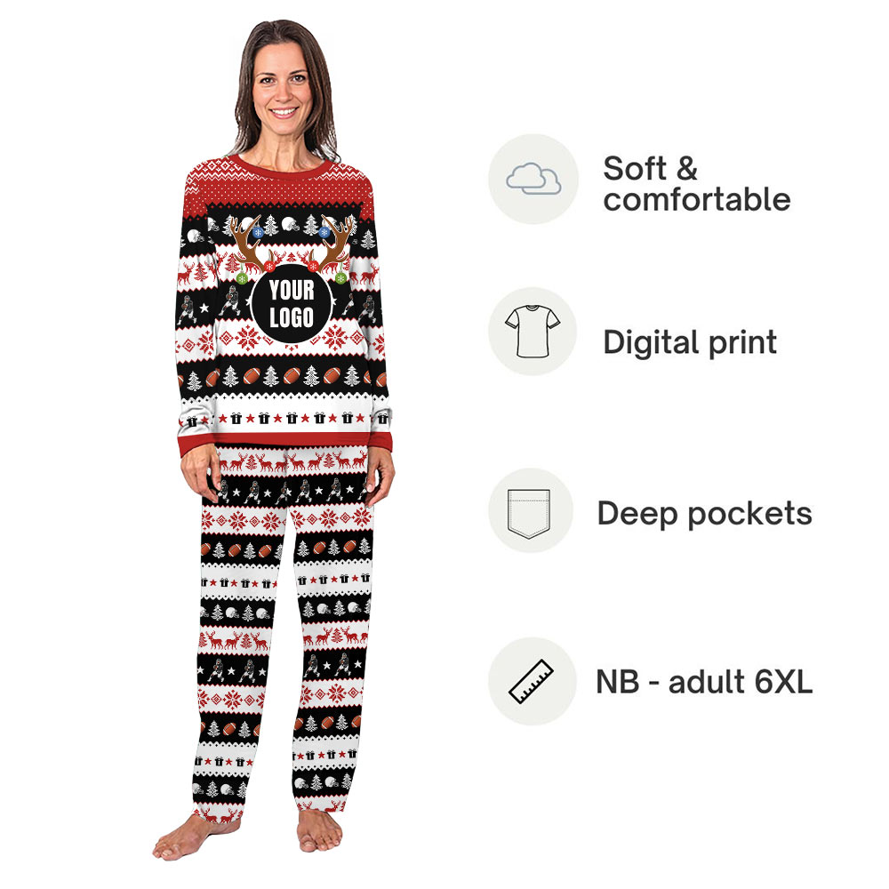 Custom Logo Football Christmas Pajamas For Team Matching Custom Logo Football Christmas Pajamas For Team Matching