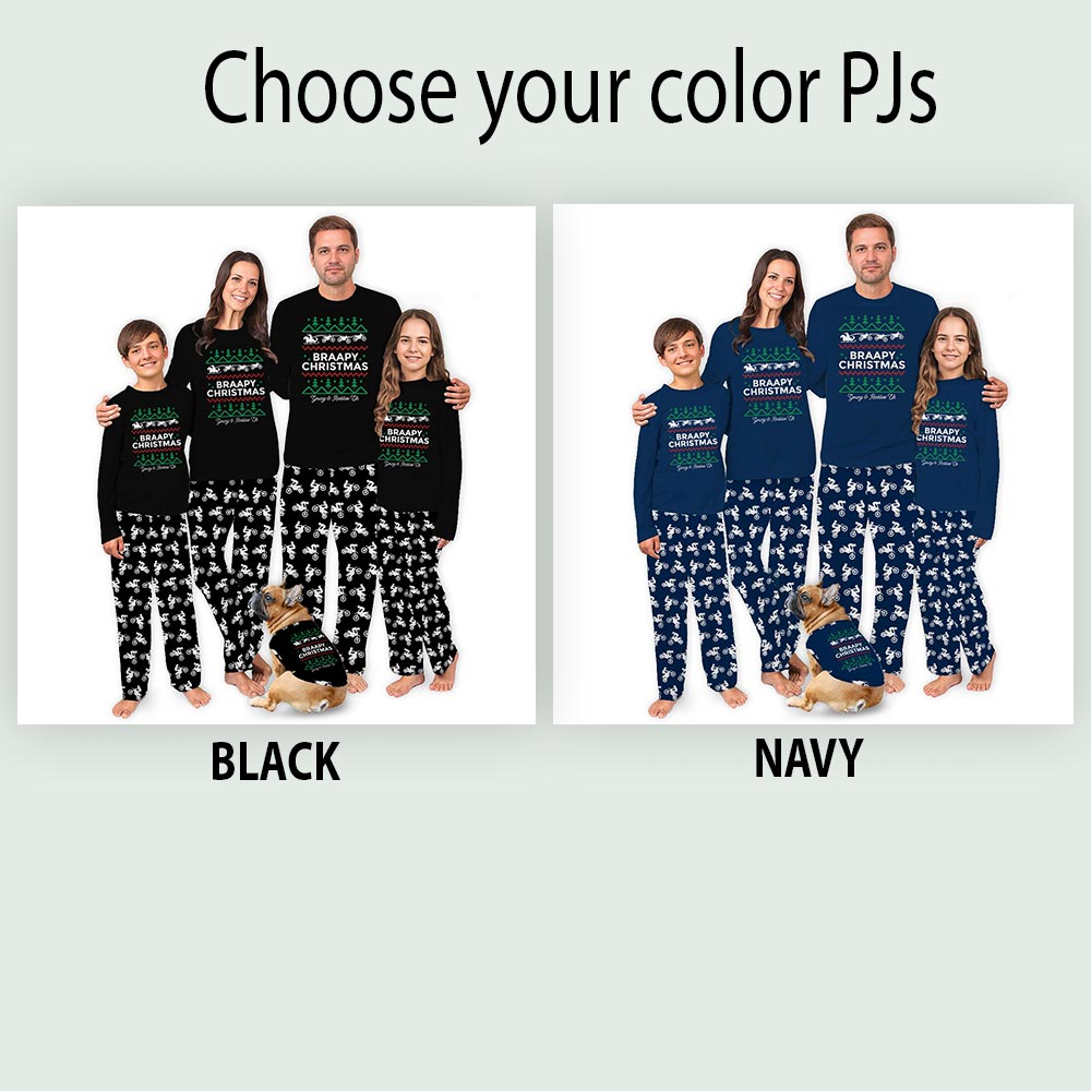 Black Motocross Braapy Christmas Matching Family Pajamas Black Motocross Braapy Christmas Matching Family Pajamas