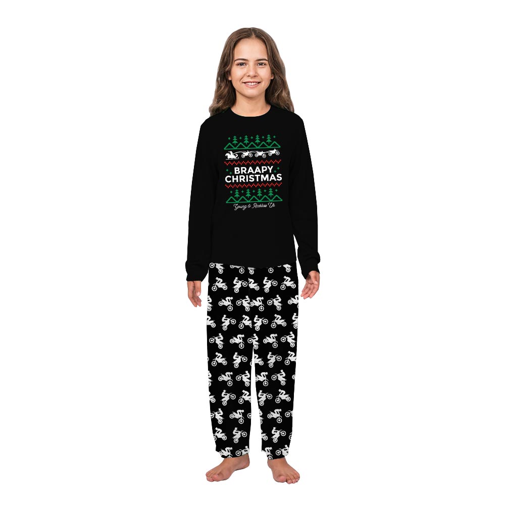 Black Motocross Braapy Christmas Matching Family Pajamas Black Motocross Braapy Christmas Matching Family Pajamas