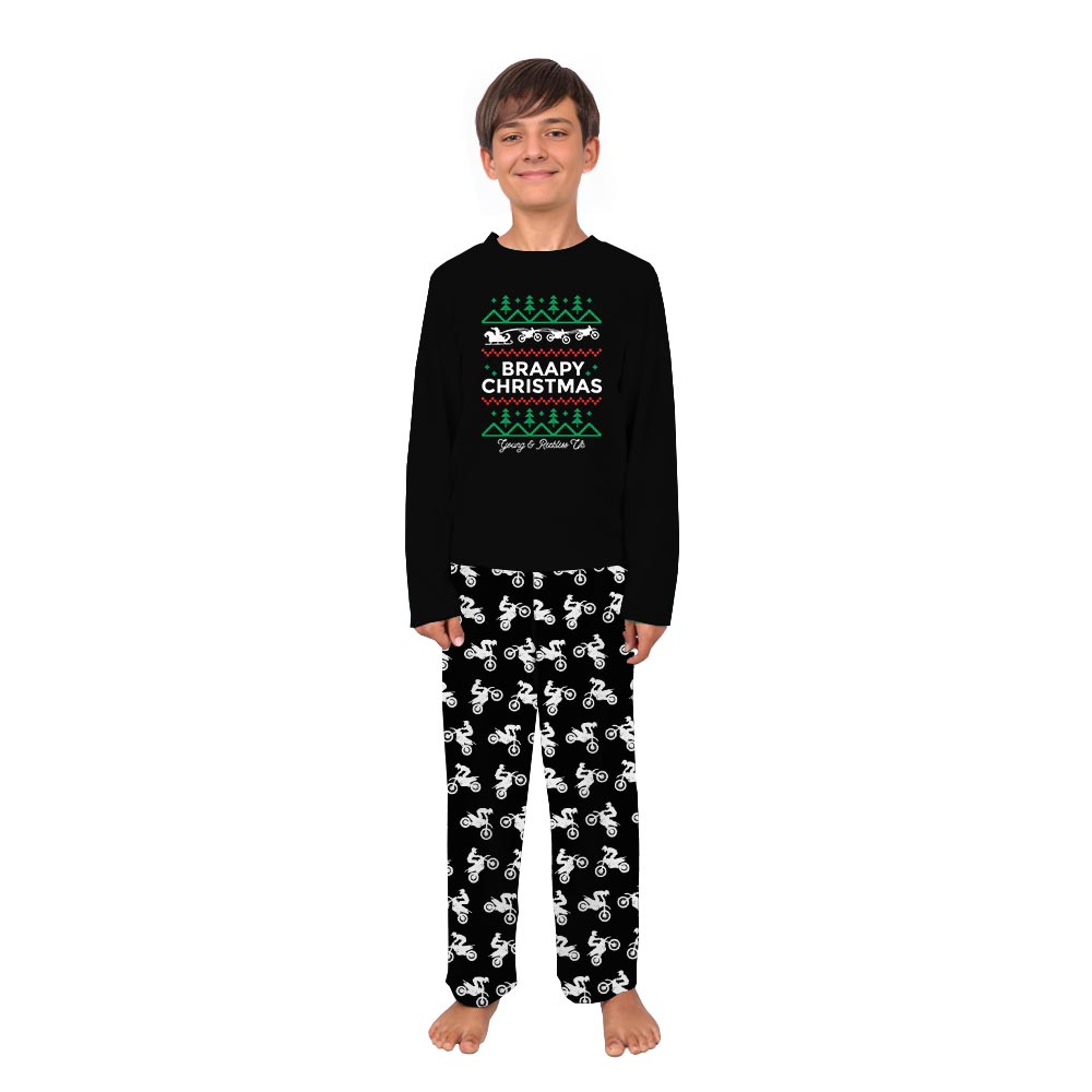 Black Motocross Braapy Christmas Matching Family Pajamas Black Motocross Braapy Christmas Matching Family Pajamas