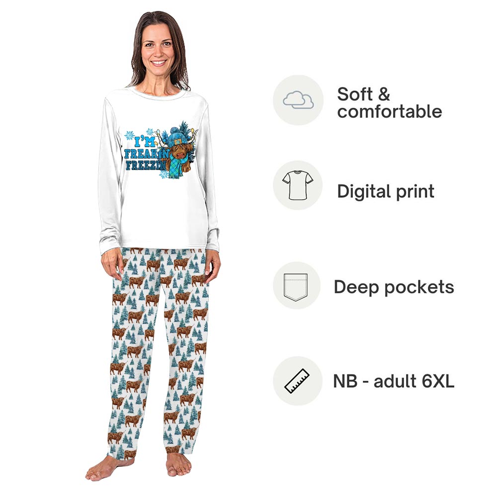 Matching Cow Christmas Pajamas Saying Im Freaking Freezing Matching Cow Christmas Pajamas Saying Im Freaking Freezing