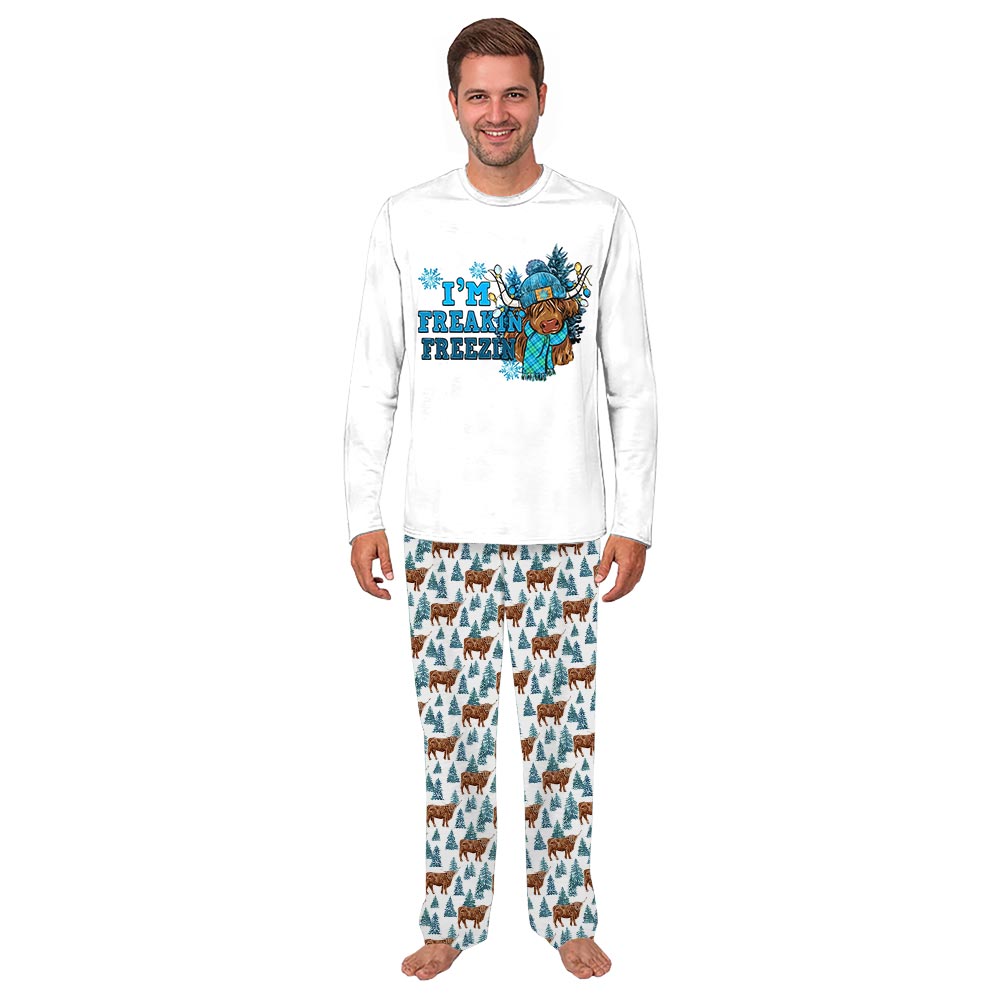 Matching Cow Christmas Pajamas Saying Im Freaking Freezing Matching Cow Christmas Pajamas Saying Im Freaking Freezing