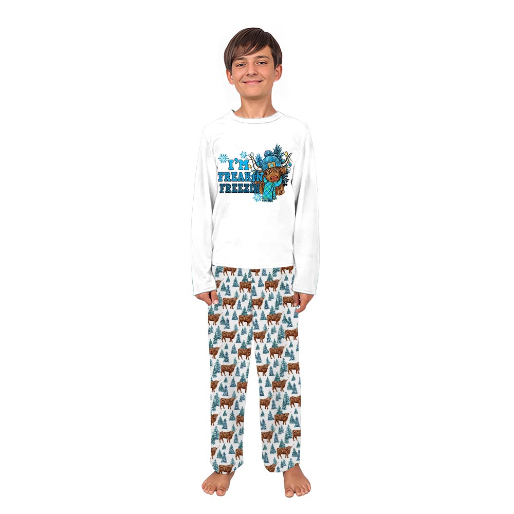 Matching Cow Christmas Pajamas Saying Im Freaking Freezing Matching Cow Christmas Pajamas Saying Im Freaking Freezing