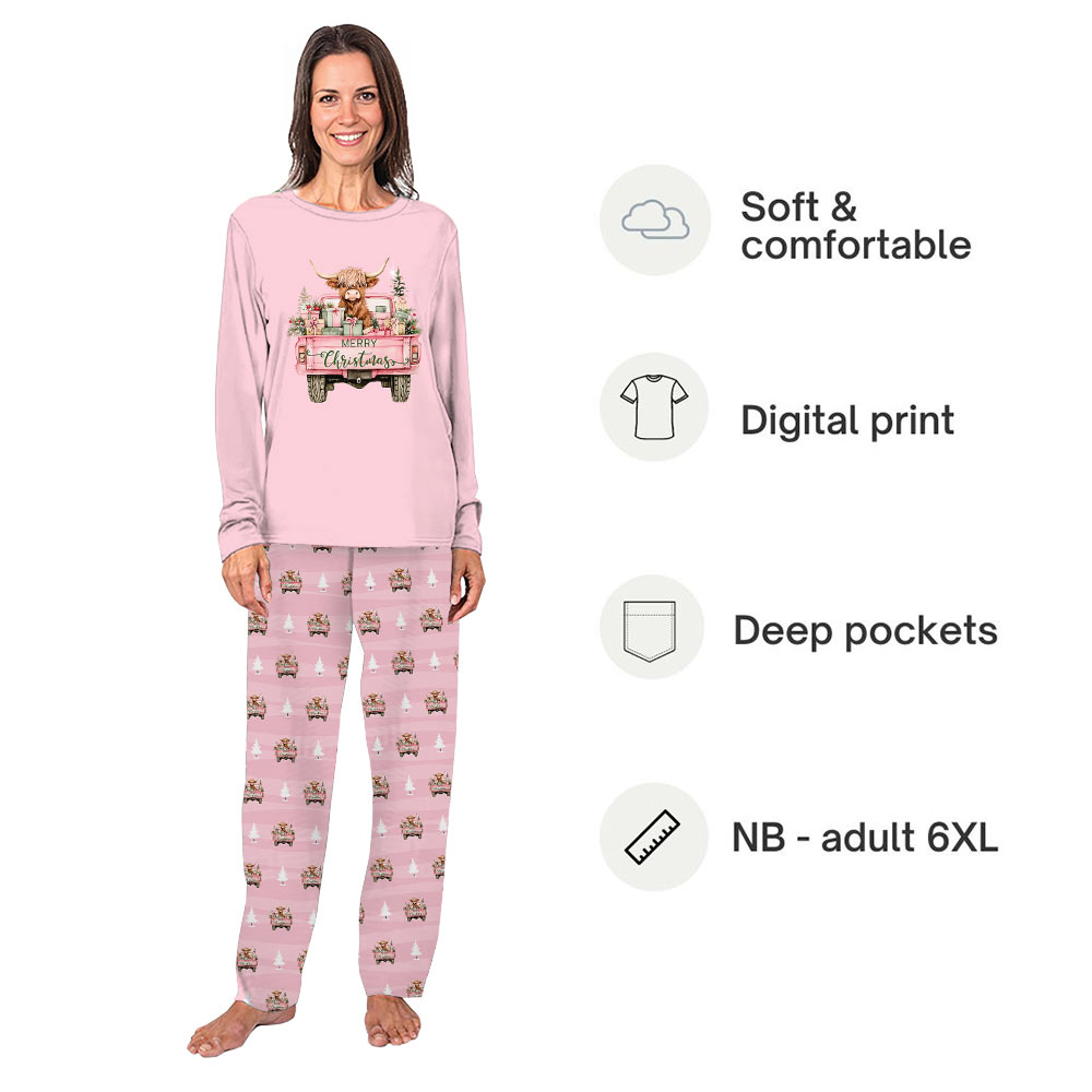 Pink Highland Cow Christmas Holiday Family Pajamas Pink Highland Cow Christmas Holiday Family Pajamas