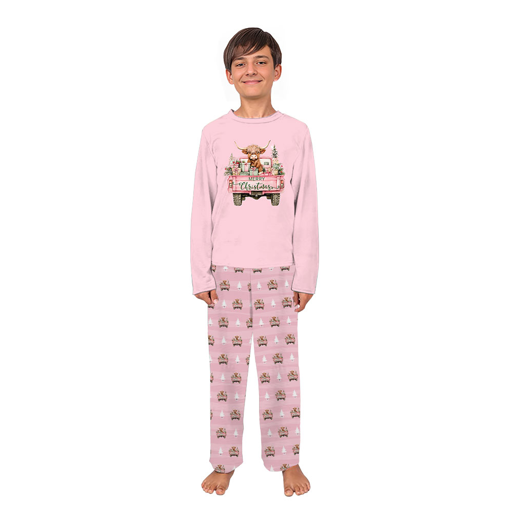 Pink Highland Cow Christmas Holiday Family Pajamas Pink Highland Cow Christmas Holiday Family Pajamas
