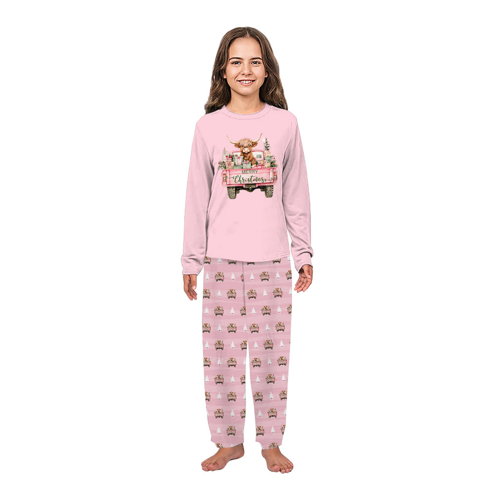 Pink Highland Cow Christmas Holiday Family Pajamas Pink Highland Cow Christmas Holiday Family Pajamas