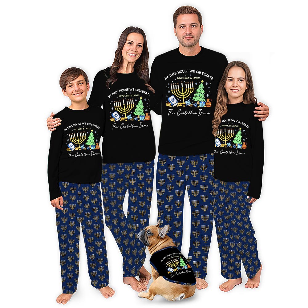 Personalized Matching Hanukkah Family Pajamas With Pockets Personalized Matching Hanukkah Family Pajamas With Pockets