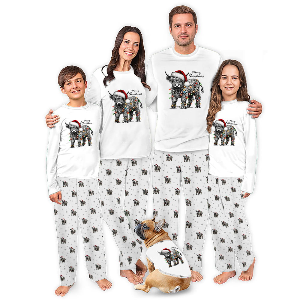 Funny Highland Cow Family Christmas Pajamas Blue Funny Highland Cow Family Christmas Pajamas Blue