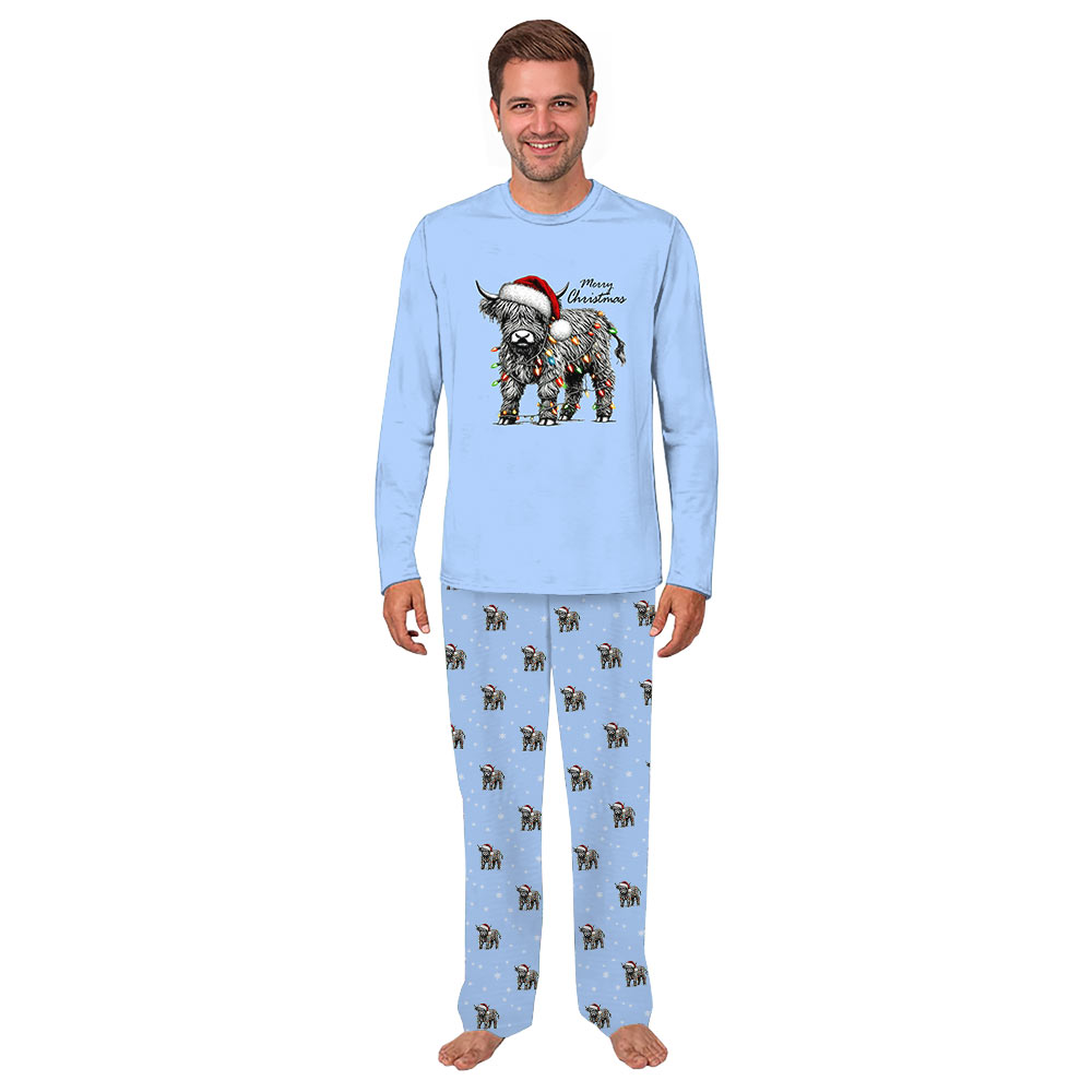 Funny Highland Cow Family Christmas Pajamas Blue Funny Highland Cow Family Christmas Pajamas Blue