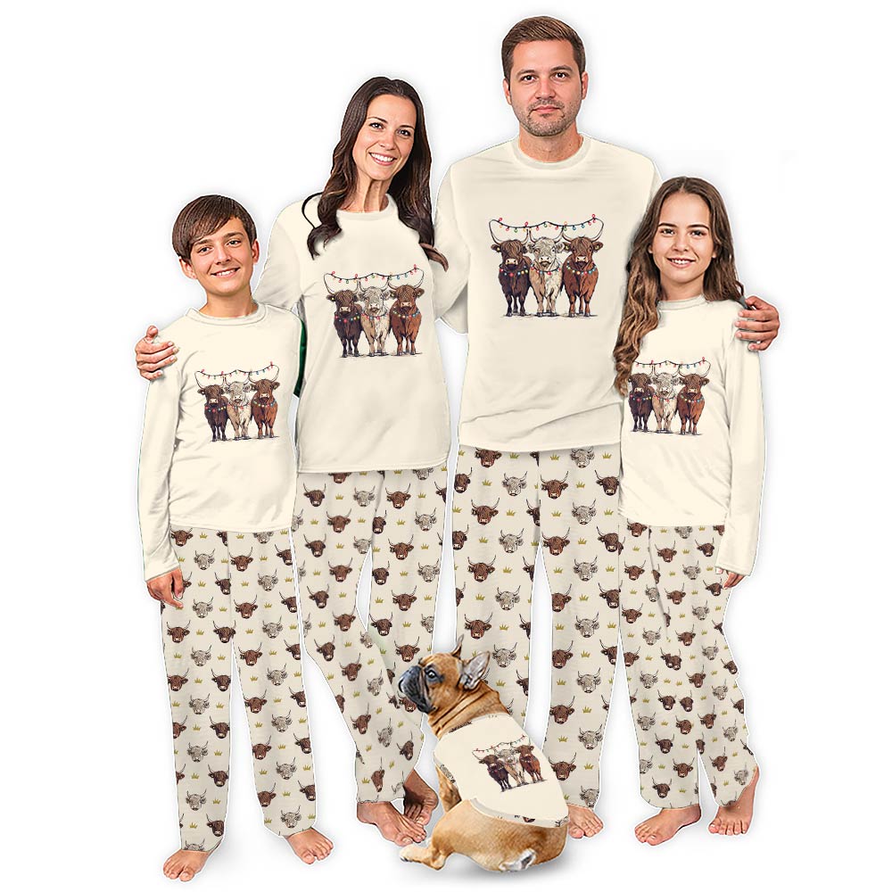 Highland Cow Christmas Pajamas Matching Family And Dog Highland Cow Christmas Pajamas Matching Family And Dog