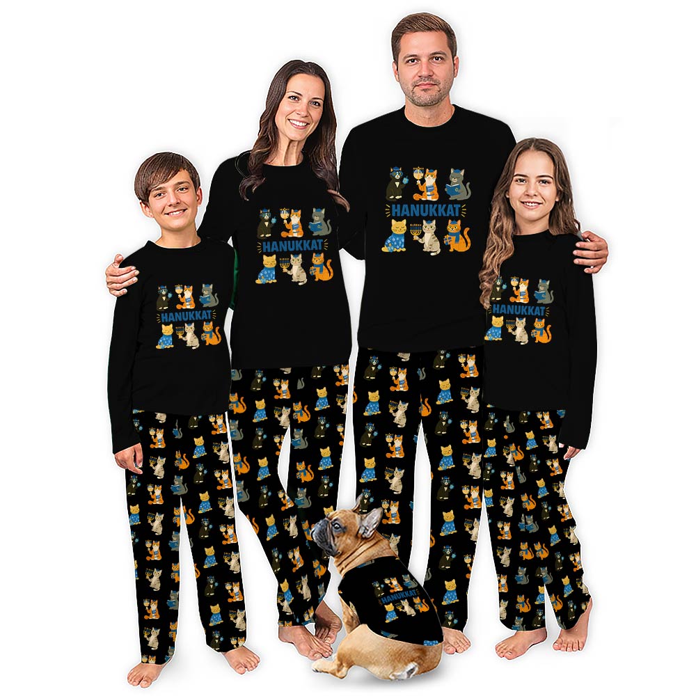 Meowzel Tov Cat Hanukkah Family Matching Christmas Pajamas Meowzel Tov Cat Hanukkah Family Matching Christmas Pajamas