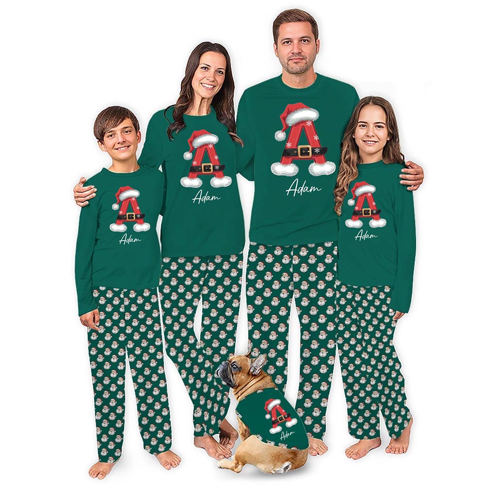 Whole Family Matching Initial Christmas Pajamas In Green Whole Family Matching Initial Christmas Pajamas In Green