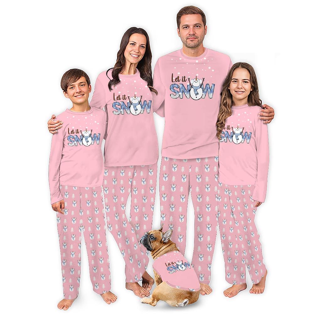 Cute Snowman Family Christmas Pajamas Saying Let It Snow