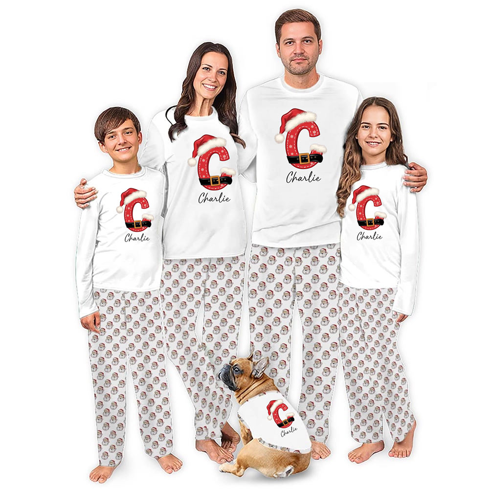 White Personalized Initial Family Christmas Pajamas With Pockets White Personalized Initial Family Christmas Pajamas With Pockets