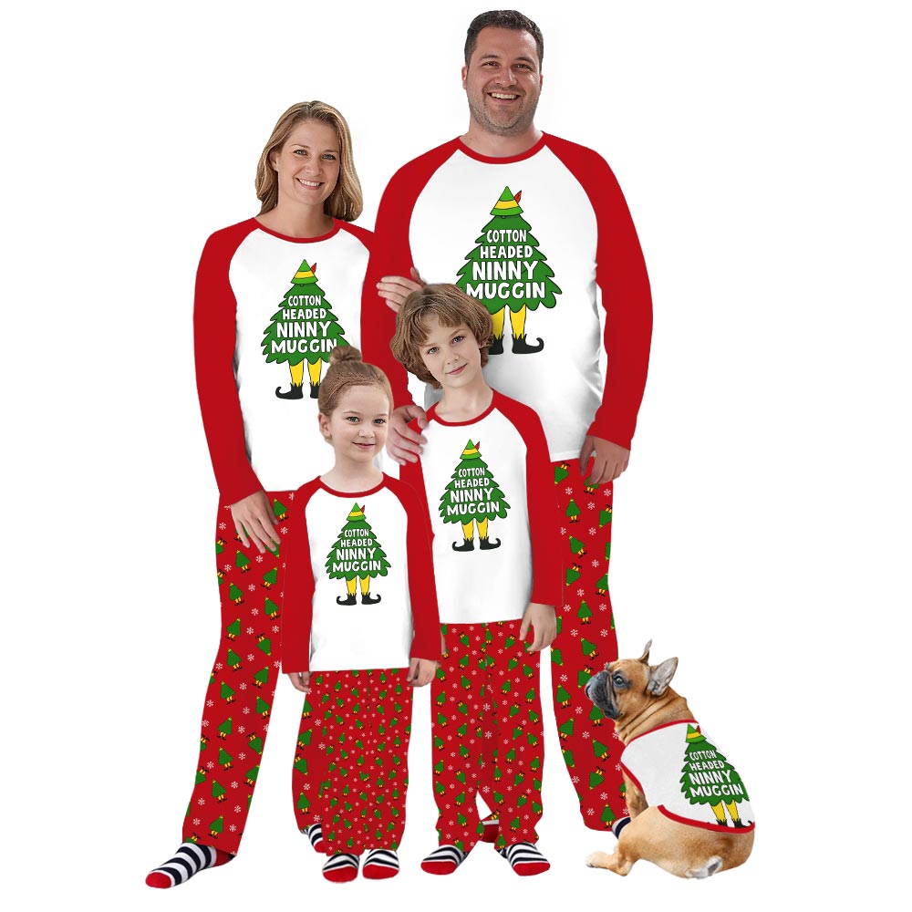 Funny Elf and Christmas Tree Matching Pajamas With Dog Funny Elf and Christmas Tree Matching Pajamas With Dog