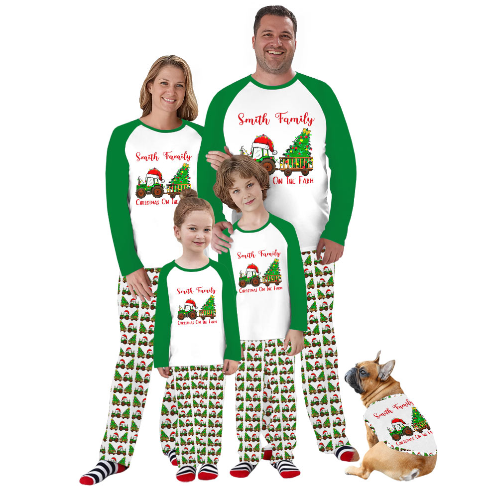 Custom Family Christmas on the Farm Matching Pajamas And Dog Custom Family Christmas on the Farm Matching Pajamas And Dog