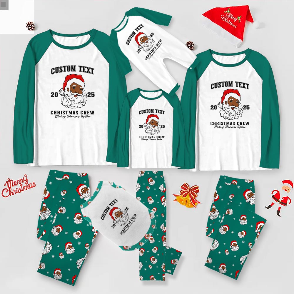 Personalized Name Family Christmas Pajamas With Black Santa Personalized Name Family Christmas Pajamas With Black Santa