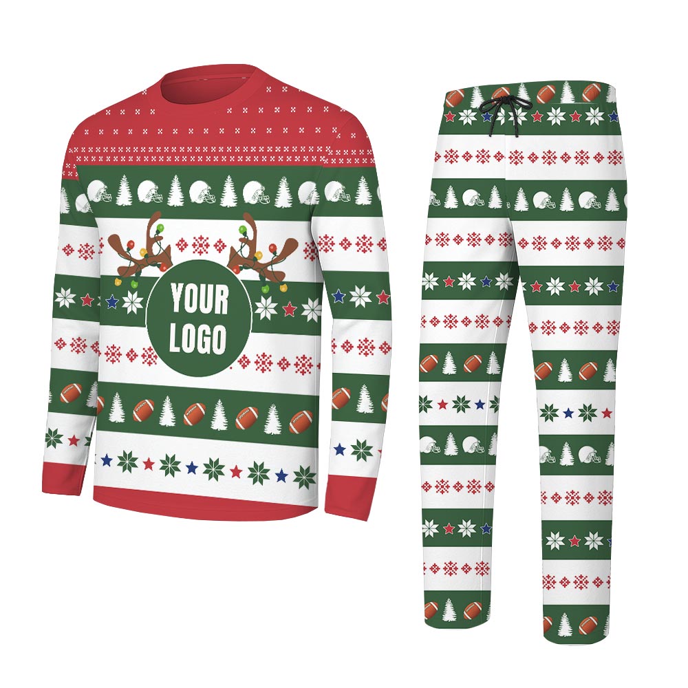 Custom Footbal Christmas Pajamas With Logo For Team Matching Custom Footbal Christmas Pajamas With Logo For Team Matching