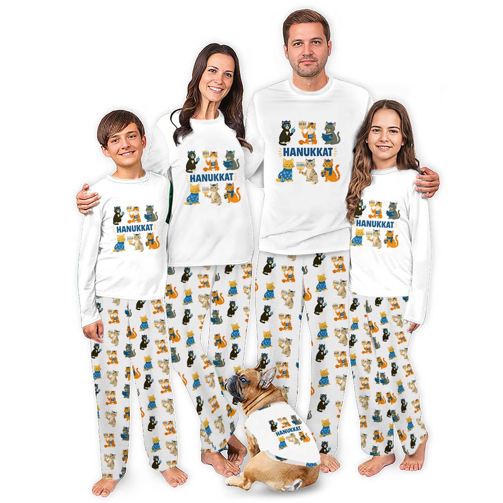 Meowzel Tov Cat Hanukkah Family Matching Christmas Pajamas Meowzel Tov Cat Hanukkah Family Matching Christmas Pajamas