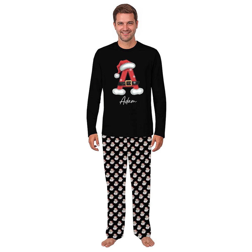 Black Personalized Initial Christmas Pajamas With Infant Sizes Black Personalized Initial Christmas Pajamas With Infant Sizes