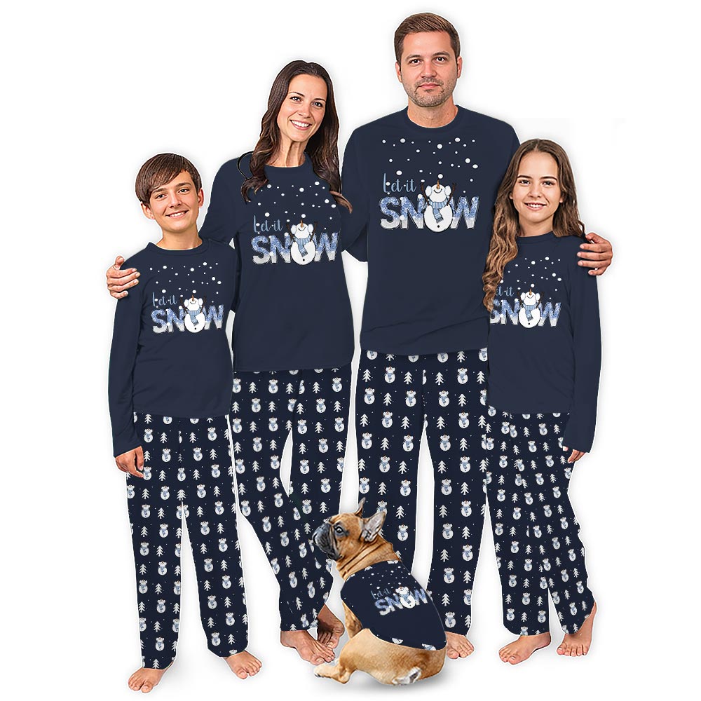 Cute Snowman Family Christmas Pajamas Saying Let It Snow
