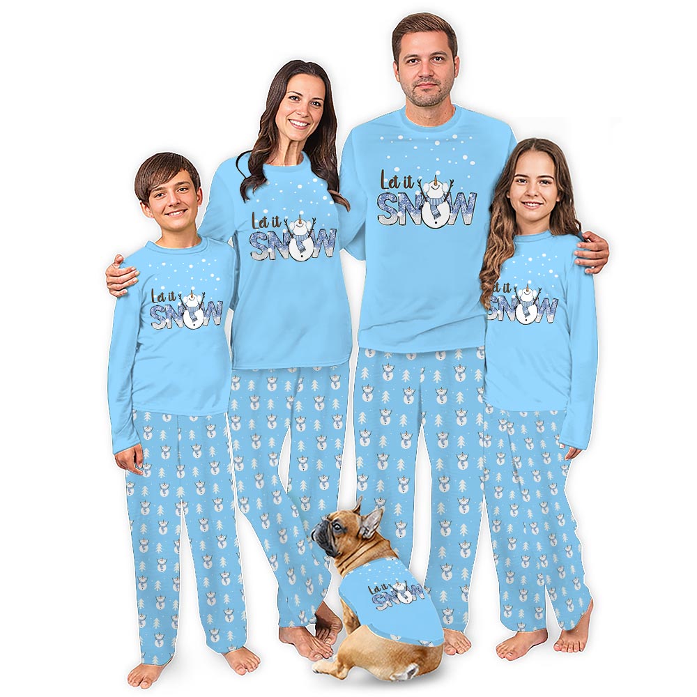 Cute Snowman Family Christmas Pajamas Saying Let It Snow