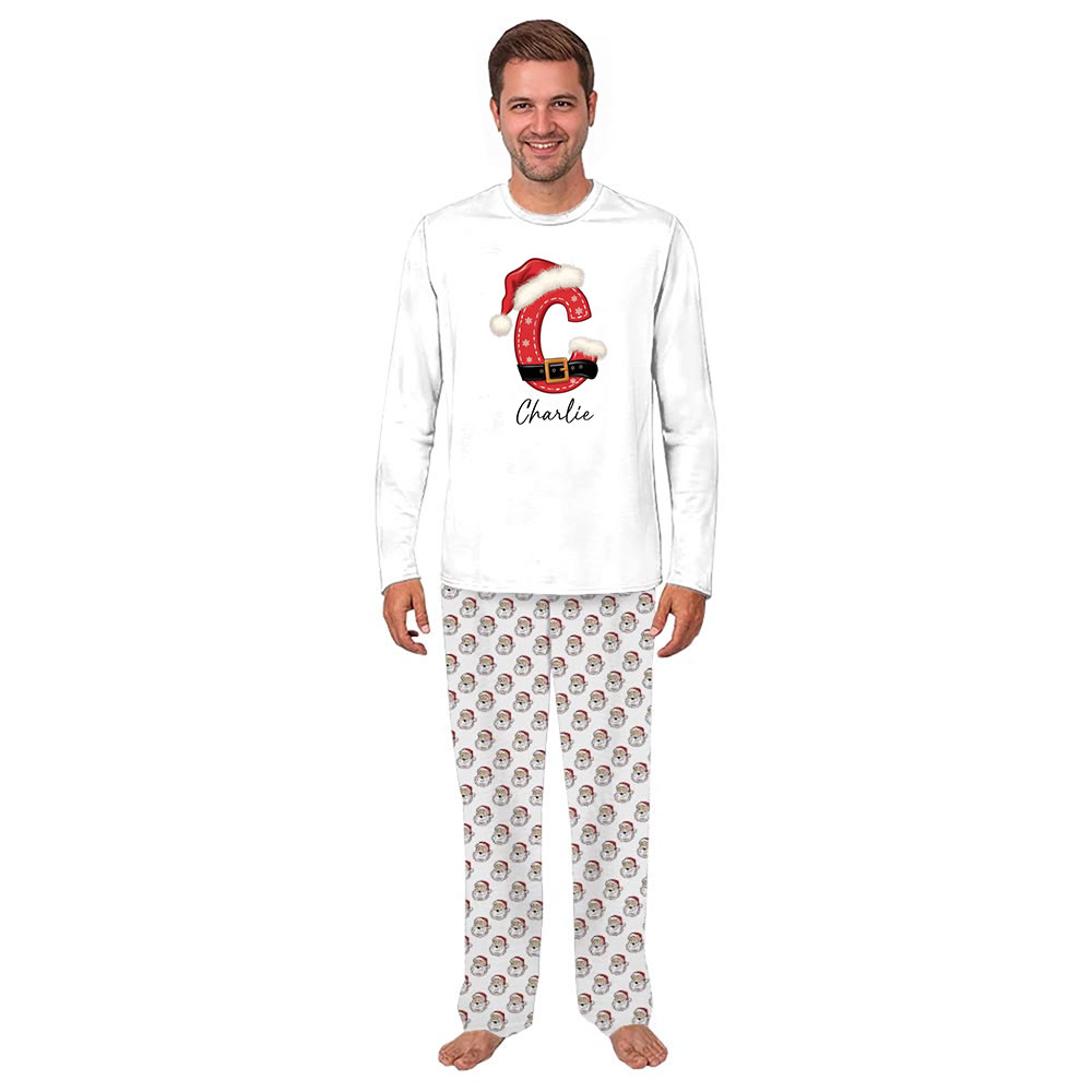 White Personalized Initial Family Christmas Pajamas With Pockets White Personalized Initial Family Christmas Pajamas With Pockets
