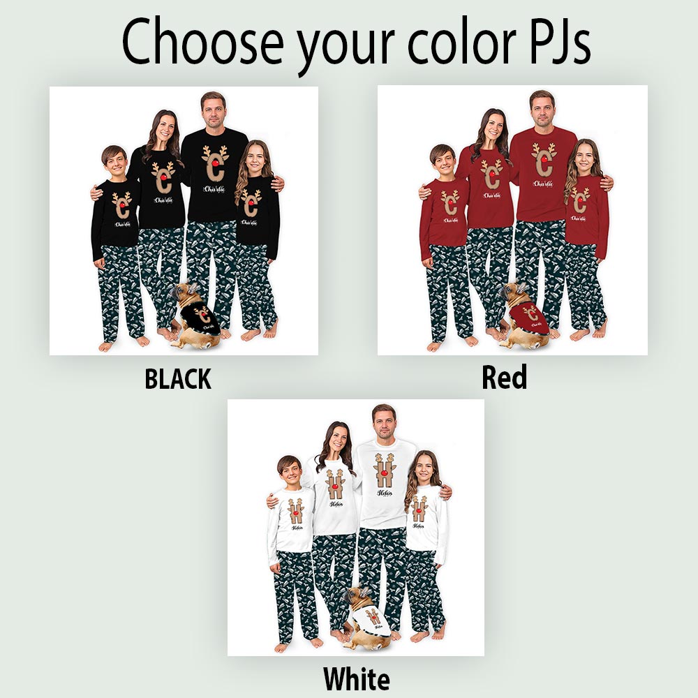 Personalized Initial Reindeer Christmas Pajamas With Pockets Personalized Initial Reindeer Christmas Pajamas With Pockets