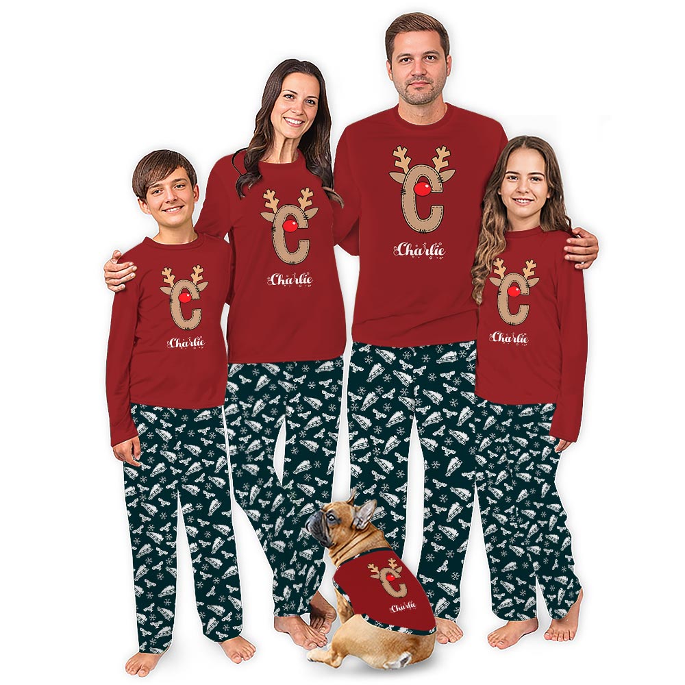 Personalized Initial Reindeer Christmas Pajamas With Pockets Personalized Initial Reindeer Christmas Pajamas With Pockets
