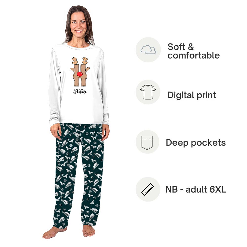 Personalized Initial Reindeer Christmas Pajamas With Pockets Personalized Initial Reindeer Christmas Pajamas With Pockets