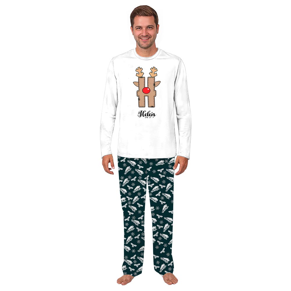 Personalized Initial Reindeer Christmas Pajamas With Pockets Personalized Initial Reindeer Christmas Pajamas With Pockets