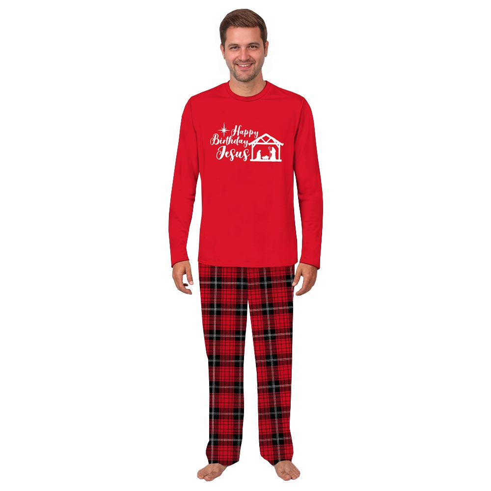 Red Religious Nativity Family Xmas PJs Plus Size with Plaid Pants Red Religious Nativity Family Xmas PJs Plus Size with Plaid Pants