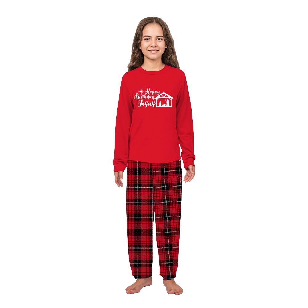 Red Religious Nativity Family Xmas PJs Plus Size with Plaid Pants Red Religious Nativity Family Xmas PJs Plus Size with Plaid Pants