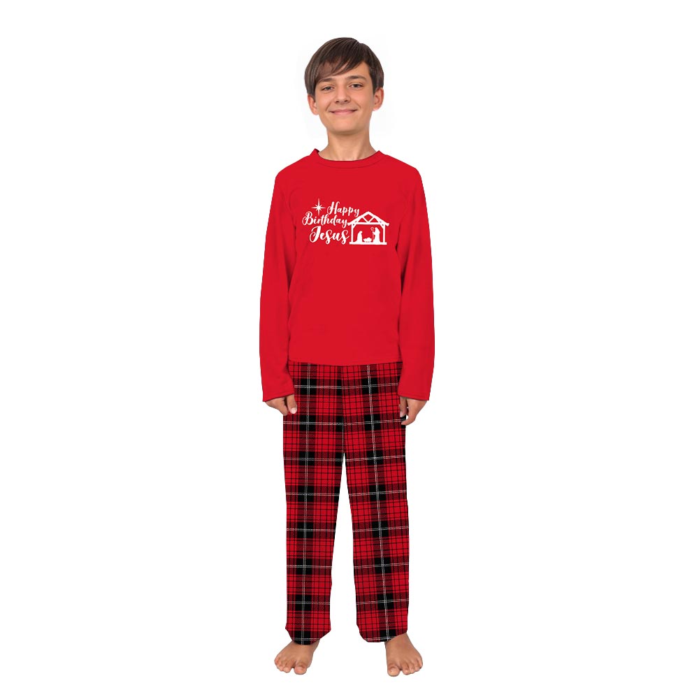 Red Religious Nativity Family Xmas PJs Plus Size with Plaid Pants Red Religious Nativity Family Xmas PJs Plus Size with Plaid Pants